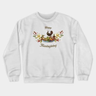 Happy Thanksgiving, with cute turkey, flowers and fruit Crewneck Sweatshirt